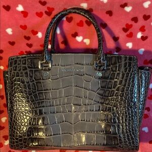 Michael Kors Black Crocodile Embossed Satchel